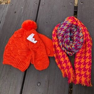 Source Unknown Bright Orange Knit Hat and Colorful Scarf Set for Kids